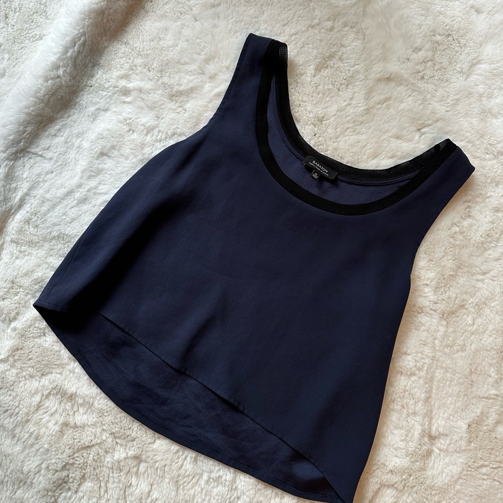 Babaton Blue Asymmetrical Crop Tank Top